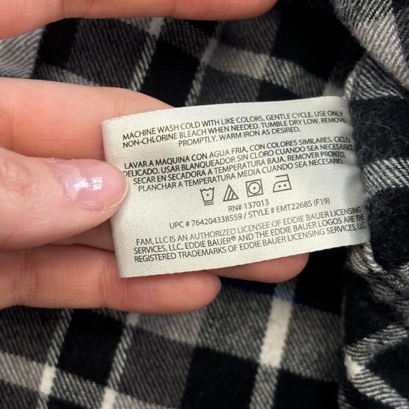 Eddie Bauer Black White Tartan Plaid Mens L Long‎ Sleeve Button Up Flannel Shirt - Picture 5 of 9